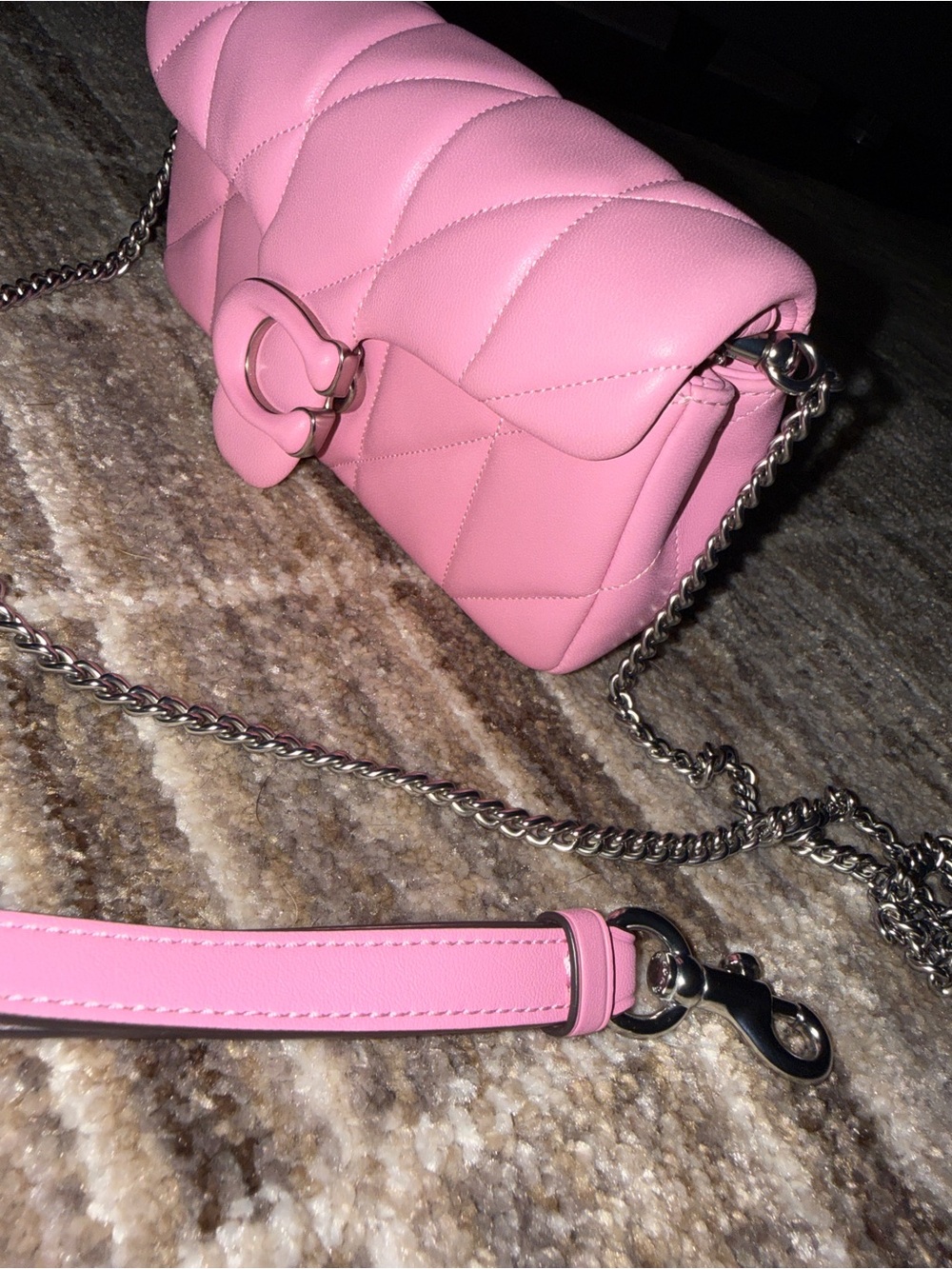 Coach Vivid Pink Tabby Wristlet Quilted Leather Crossbody Bag with Chain Strap - Picture 2 of 7
